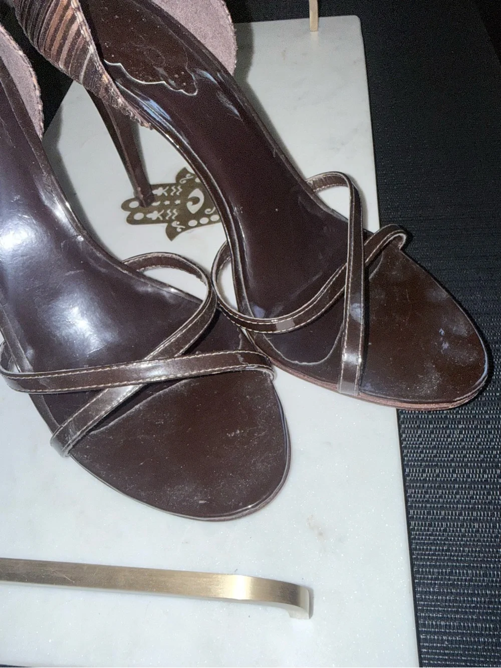 Aldo: Brown Striped D'Orsay High Heel Sandals - Women’s Size 10